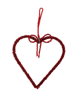 Rotes Perlen-Herz mit Schleife und Aufhänger, Größe 20 cm