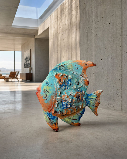Deko-Objekt Fisch Metall stehend — Blau/Orange