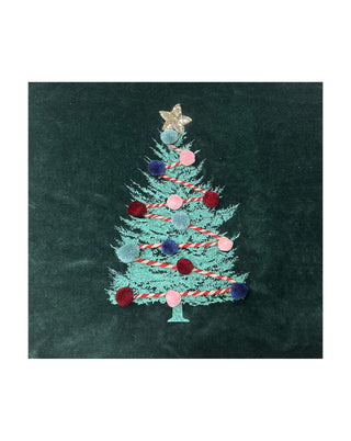 Dekokissen in Dunkelgrün mit gesticktem bunten Weihnachtsbaum, ca. 50 cm, von LATÉLIO