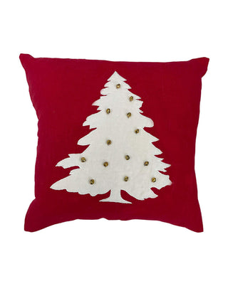 Dekokissen in Rot mit weißem Weihnachtsbaum und goldenen Perlen, ca. 45 cm, von LATÉLIO