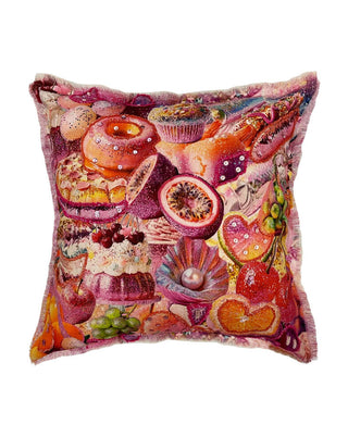 Dekokissen in Rosa und Orange, 3D bestickt mit Torten und Gebäck, ca. 45 cm, von LATÉLIO