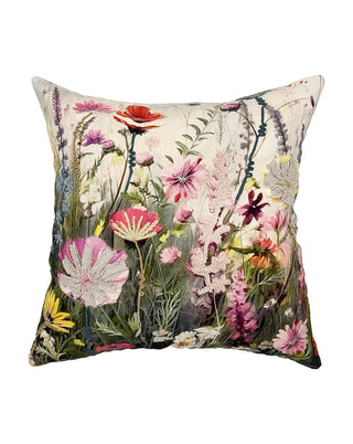 Dekokissen mit gestickter Blumenwiese in Pastelltönen, ca. 45 cm, von LATÉLIO