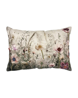 Langes Dekokissen mit gestickter Blumenwiese in Pastell, ca. 60 cm, von LATÉLIO