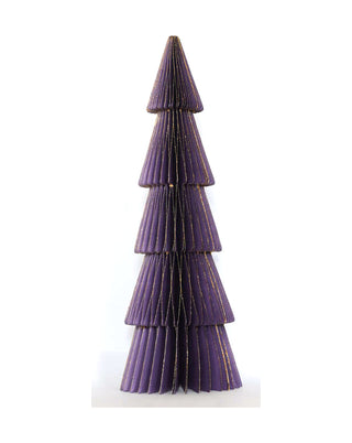 Schlanker Tannenbaum aus Wabenpapier in Lila mit Goldkanten, in 30 und 45 cm, von LATÉLIO