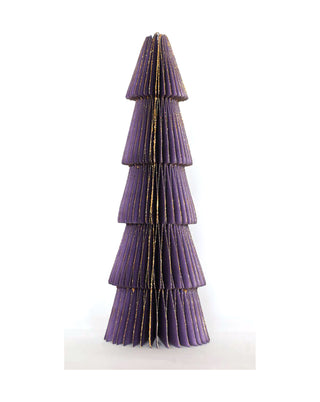 Schlanker Tannenbaum aus Wabenpapier in Lila mit Goldkanten, Größe 45 cm