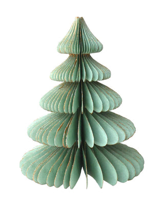 Stehender Tannenbaum aus Wabenpapier in Jade mit goldenen Kanten, in 24 und 33 cm, von LATÉLIO