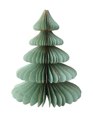 Stehender Tannenbaum aus Wabenpapier in Jade mit goldenen Kanten, Größe 33 cm