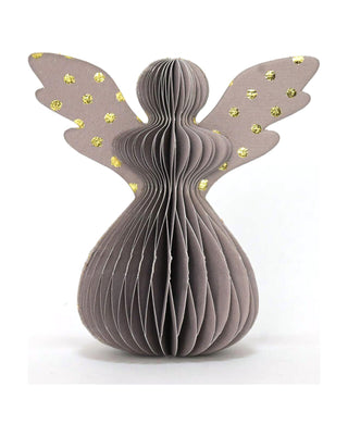 Engel aus Wabenpapier in Graphit mit goldenen Sternen auf den Flügeln, ca. 8 cm, von LATÉLIO