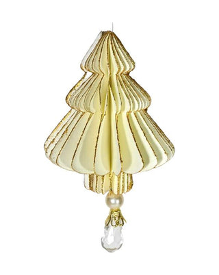 Tannenbaum aus Wabenpapier in Creme-Gold mit Perle und Kristall, in 8 und 12 cm, von LATÉLIO