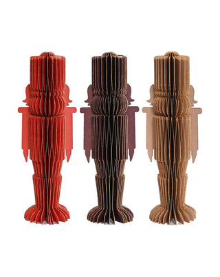 Drei Nussknacker aus Wabenpapier in Rot, Bordeaux und Braun, ca. 20 cm, von LATÉLIO