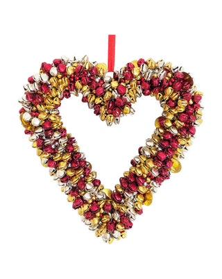 Herz aus kleinen Schellen in Rot, Orange und Gold am roten Band, ca. 16 cm, von LATÉLIO