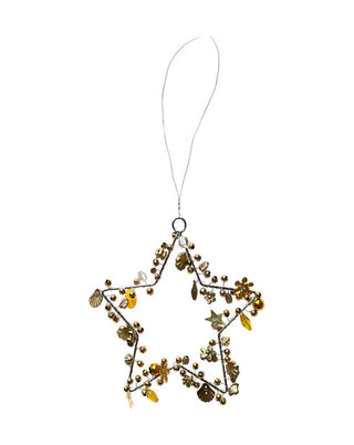 Stern aus Draht mit Perlen in Bernstein und Gold, ca. 12 cm, von LATÉLIO