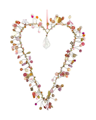 Perlen-Herz mit Perlen in Pink und Rosa und hängendem Kristall, ca. 24 cm, von LATÉLIO