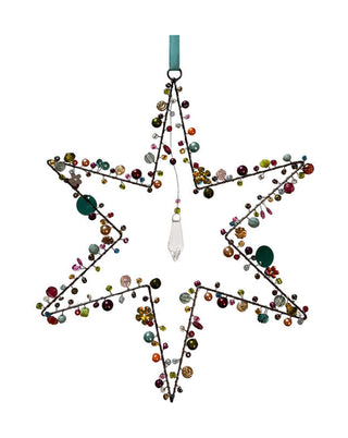 Stern aus Draht mit bunten Perlen und hängendem Kristall, ca. 23 cm, von LATÉLIO