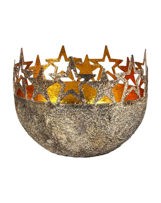 Windlicht-Schale in Burnt Gold mit Sternenrand, ca. 16 cm, von LATÉLIO