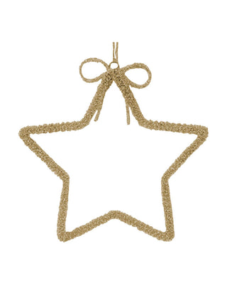 Stern aus hellgoldenen Perlen mit Schleife, Größe 22 cm