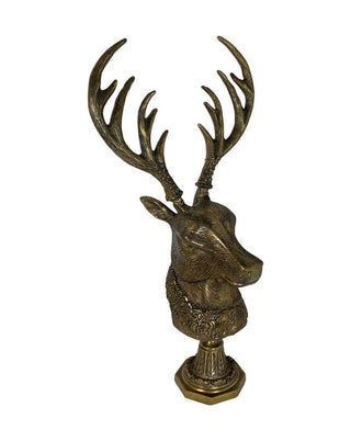 Hirschkopf mit Geweih in Gold Antik auf Sockel, ca. 63 cm, von LATÉLIO
