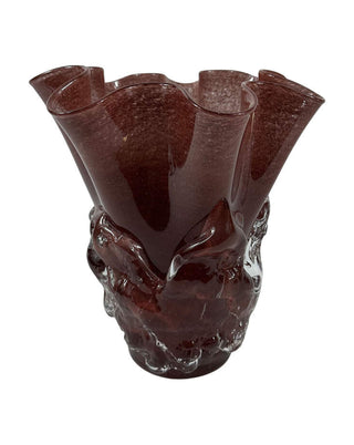 Glasvase in Bordeaux mit Lüsterglanz und Wellenrand, ca. 24 cm, von LATÉLIO