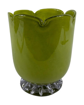 Glasvase in Hellgrün mit geschwungenem Rand und klarem Glasfuß, ca. 19 cm, von LATÉLIO