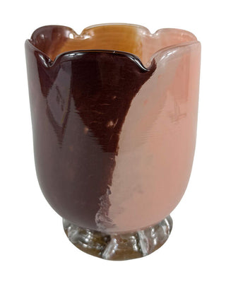 Glasvase in Rosa und Bordeaux wie Aquarell mit klarem Glasfuß, ca. 19 cm, von LATÉLIO