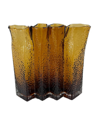 Gewellte Glasvase mit Struktur in Bernstein, in 21 und 31 cm, von LATÉLIO
