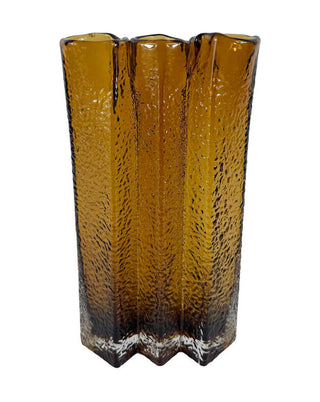 Gewellte Glasvase mit Struktur in Bernstein, Größe 31 cm