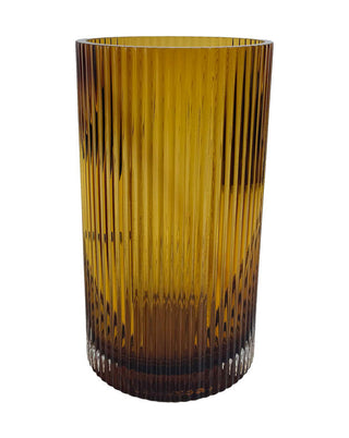 Hohe gerillte Glasvase in Bernstein, ca. 28 cm, von LATÉLIO