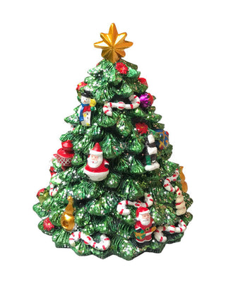 Spieluhr als geschmückter grüner Weihnachtsbaum mit goldenem Stern, in 13, 15, 18, 22 und 30 cm, von LATÉLIO