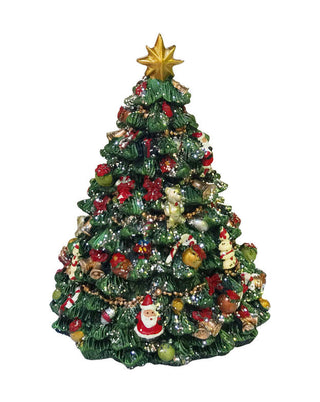 Spieluhr als geschmückter grüner Weihnachtsbaum mit goldenem Stern, Größe 15 cm