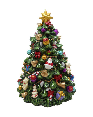 Spieluhr als geschmückter grüner Weihnachtsbaum mit goldenem Stern, Größe 18 cm