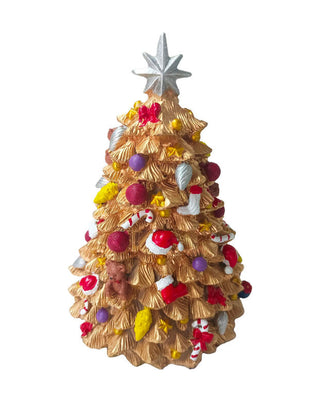 Spieluhr als goldener Weihnachtsbaum mit bunten Figuren und silbernem Stern, ca. 21 cm, von LATÉLIO