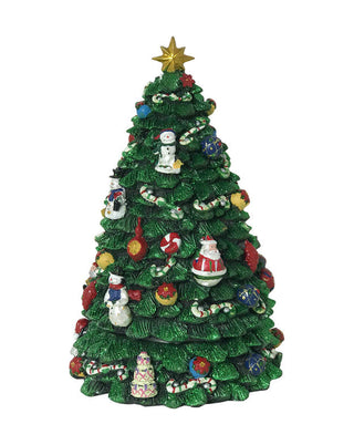 Spieluhr als geschmückter grüner Weihnachtsbaum mit goldenem Stern, Größe 22 cm