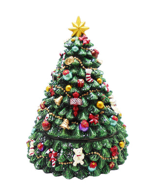 Spieluhr als runder geschmückter Weihnachtsbaum mit goldenem Stern, ca. 17 cm, von LATÉLIO