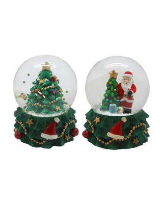 Zwei kleine Schneekugeln mit Tannenbaum und Weihnachtsmann, Motiv sortiert, ca. 6 cm, von LATÉLIO