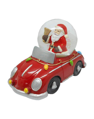 Schneekugel mit Weihnachtsmann in einem roten Auto, ca. 7 cm, von LATÉLIO