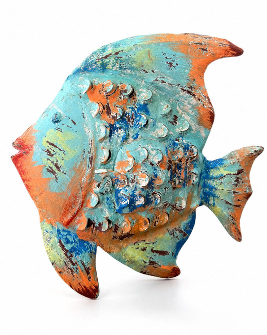 Deko-Objekt Fisch Metall stehend — Blau/Orange