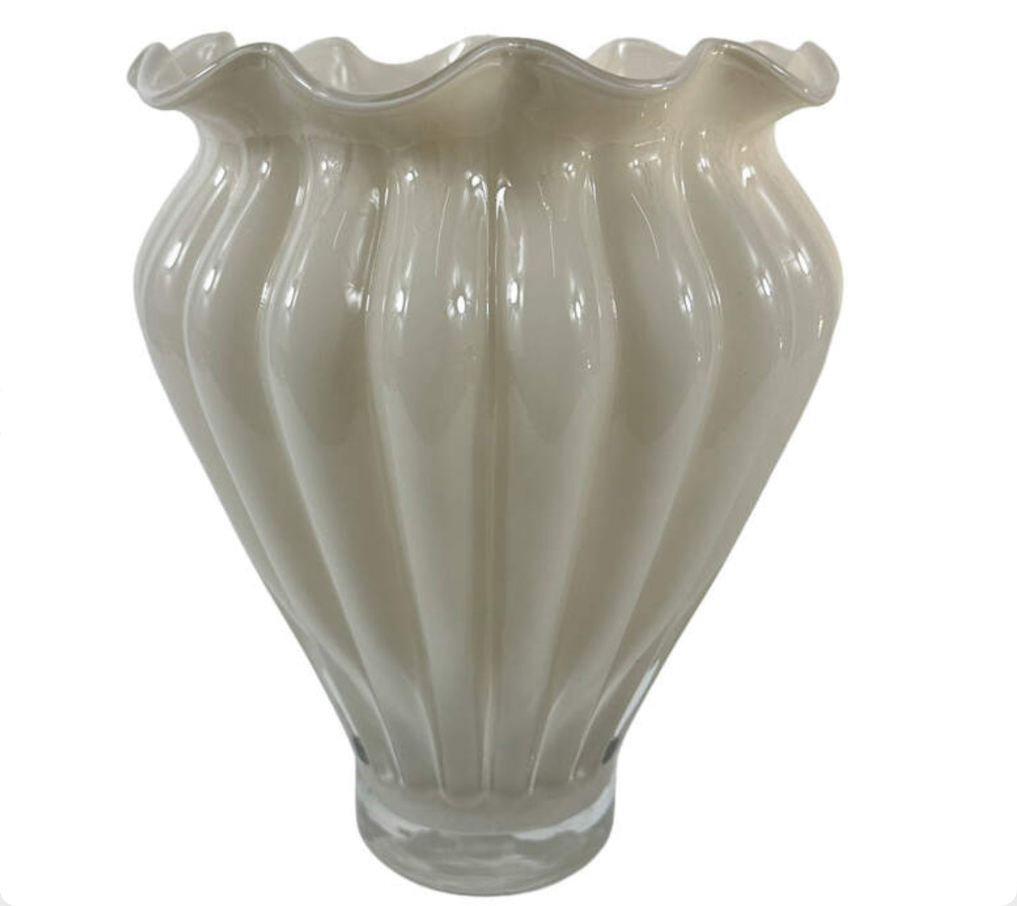 Glasvase Beige Luster — mittlere gerippte Form