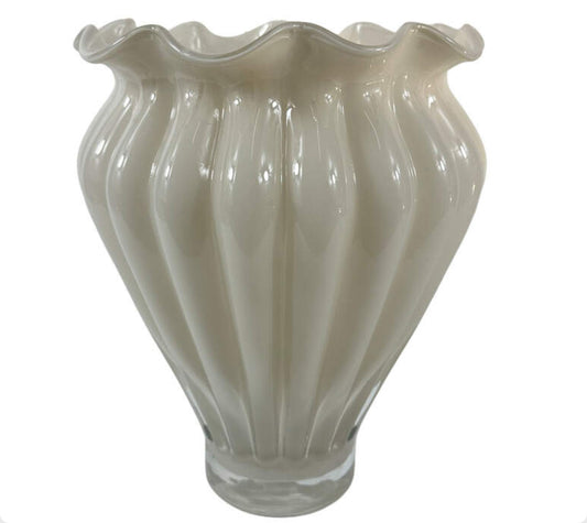 Glasvase Beige Luster — mittlere gerippte Form