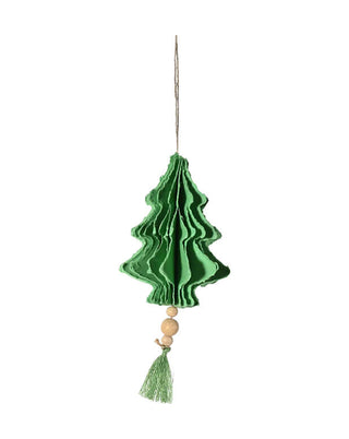 Tannenbaum aus Wabenpapier in Grün mit Holzperle und Quaste, ca. 12 cm, von LATÉLIO