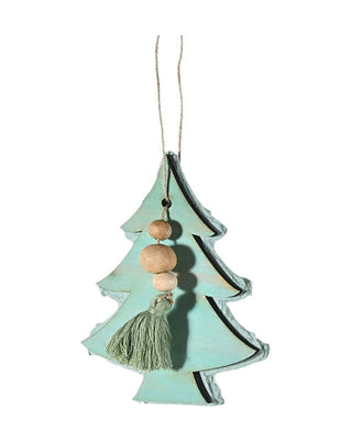 Tannenbaum aus Papier in Mint mit Holzperlen und Quaste, ca. 12 cm, von LATÉLIO