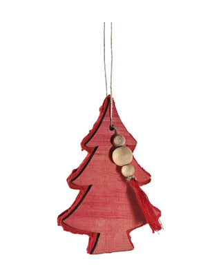 Tannenbaum aus Papier in Rot mit Holzperlen und Quaste, ca. 12 cm, von LATÉLIO