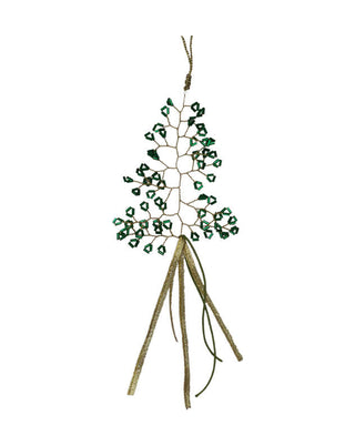 Tannenbaum aus grünen Blättchen und Pailletten mit Kordel, ca. 12 cm, von LATÉLIO