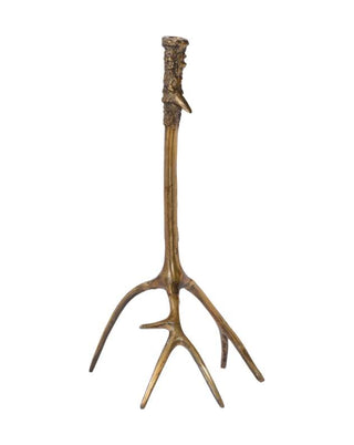 Hoher Kerzenständer in Gold Antik mit Fuß aus Geweih, ca. 48 cm, von LATÉLIO