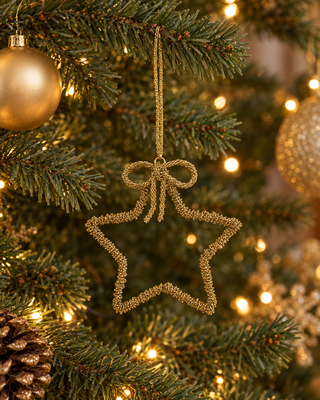 Stern zum Aufhängen Gold Antik am geschmückten Weihnachtsbaum