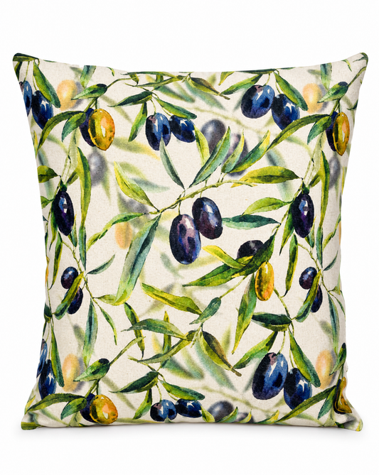 Dekokissen Olive — botanisches Muster