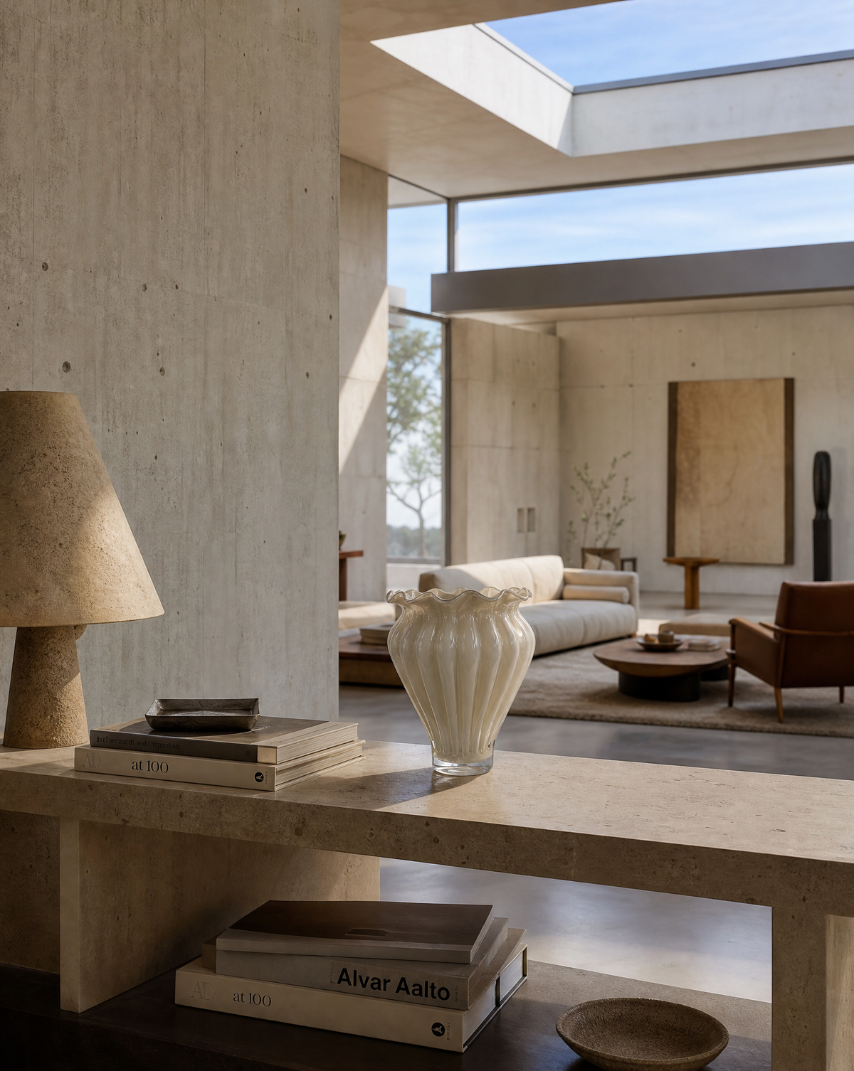 Glasvase Beige Luster — mittlere gerippte Form