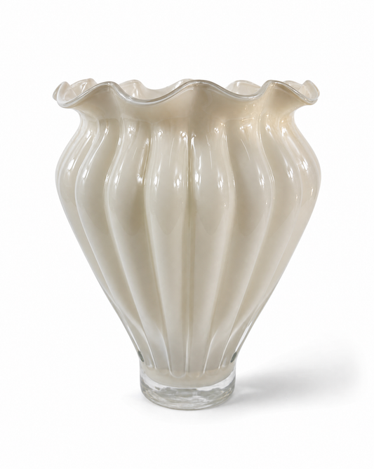Glasvase Beige Luster — mittlere gerippte Form
