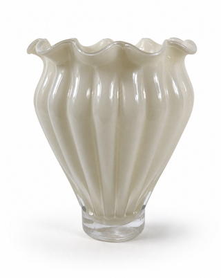 Glasvase Beige Luster, kleine gerippte Vase mit Schimmer, 20 cm von LATÉLIO