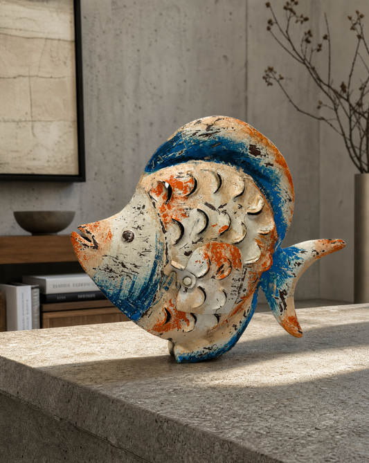 Deko-Objekt Fisch Metall — Orange/Blau