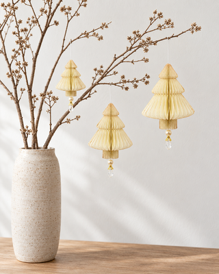Papier Baum 3er Set creme an Trockenzweigen in einer hohen Vase